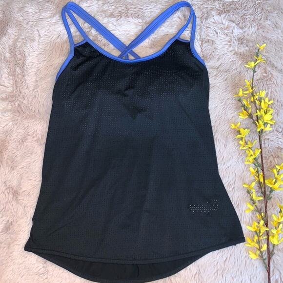 Athleta Black & Purple Full Force Twist Back Built In Bra Workout Tank Top XS - Picture 1 of 15
